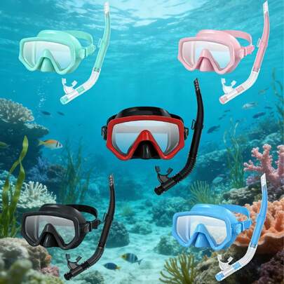 2 pièces/set Masque de snorkeling et tuba pour adultes, en verre trempé, équipement de plongée professionnel à vision panoramique, set de tuba pour l'entraînement à la natation, accessoires de plage, objets flottants pour la piscine, set de snorkeling avec masque à large champ de vision et tuba semi-sec, set de masque de plongée en silicone