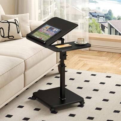 Mobile Standing Desk End Tables For Couch Adjustable Height, Snack Tables, 180°Swivel TV Tray Sofa Table For Small Spaces Adjustable Overbed Table With Wheels, Mobile Standing Desk For Bedroom