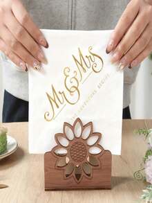 1 pezzo Portaposate in legno a forma di girasole con un design rustico affascinante, organizzatore perfetto per scatola di fazzoletti per il bancone della cucina, decorazione per il tavolo da pranzo, soluzione di archiviazione domestica per tovaglioli, carta e menu, elegante dispenser di tovaglioli per la casa - Multicolore - Visualizzare 3