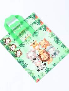 25/50个装 25*30厘米 丛林动物主题塑料婴儿派对礼品袋，带提手，防水可重复使用糖果礼品袋，适合儿童男孩女孩生日派对、性别揭晓派对、丛林主题婴儿派对用品 - 彩色 - 查看 4