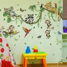 BRUP 1/2 Sheets Sleeping Leopard On Branch Wall Sticker, Jungle Leopard With Black Spots And Green Leaves, Nursery Decal For Baby's Room Above Play Table Or Crib, Removable Peel And Stick, Safari Adventure Theme Art - Multicolor - View 6