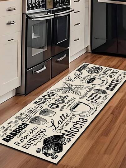 1pc Rubber Material Kitchen Long Runner Rug, Minimalist Letter Print Pattern, Nordic Luxury Style Kitchen Mat, Long Runner Rug For Laundry Room, Thick Fabric With Foot Feel, Easy Care Machine Washable, Practical Entryway Doormat Decor For Indoor Areas Like Dining Room, Kitchen, Laundry Room