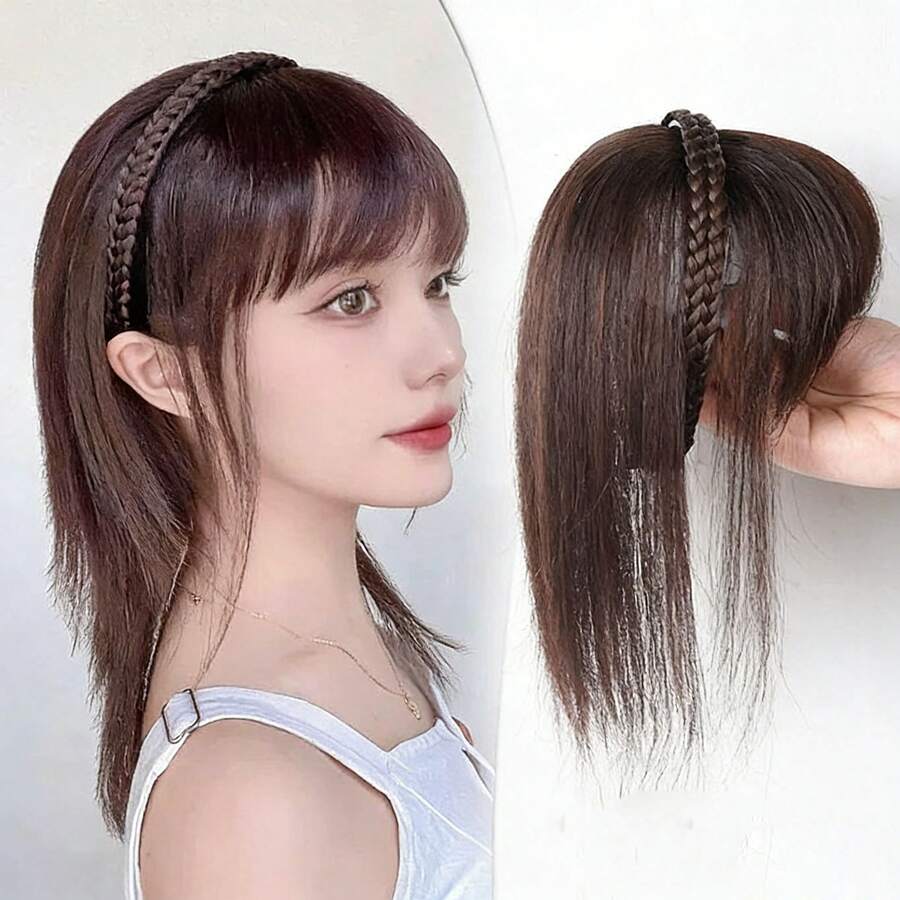 Synthetic Natural Hairpiece With Braids Headband Bangs Fringe Bands Heat Resistant Bangs Clip In Hair Extensions Hairpiece For W