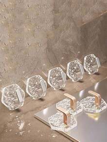 1/4pcs Gold/Silver Glacier Pattern Acrylic Adhesive Hooks, Heavy Duty Wall Mounted Hooks For Bathroom, Kitchen Towel Racks And Tool Organizers - View 9
