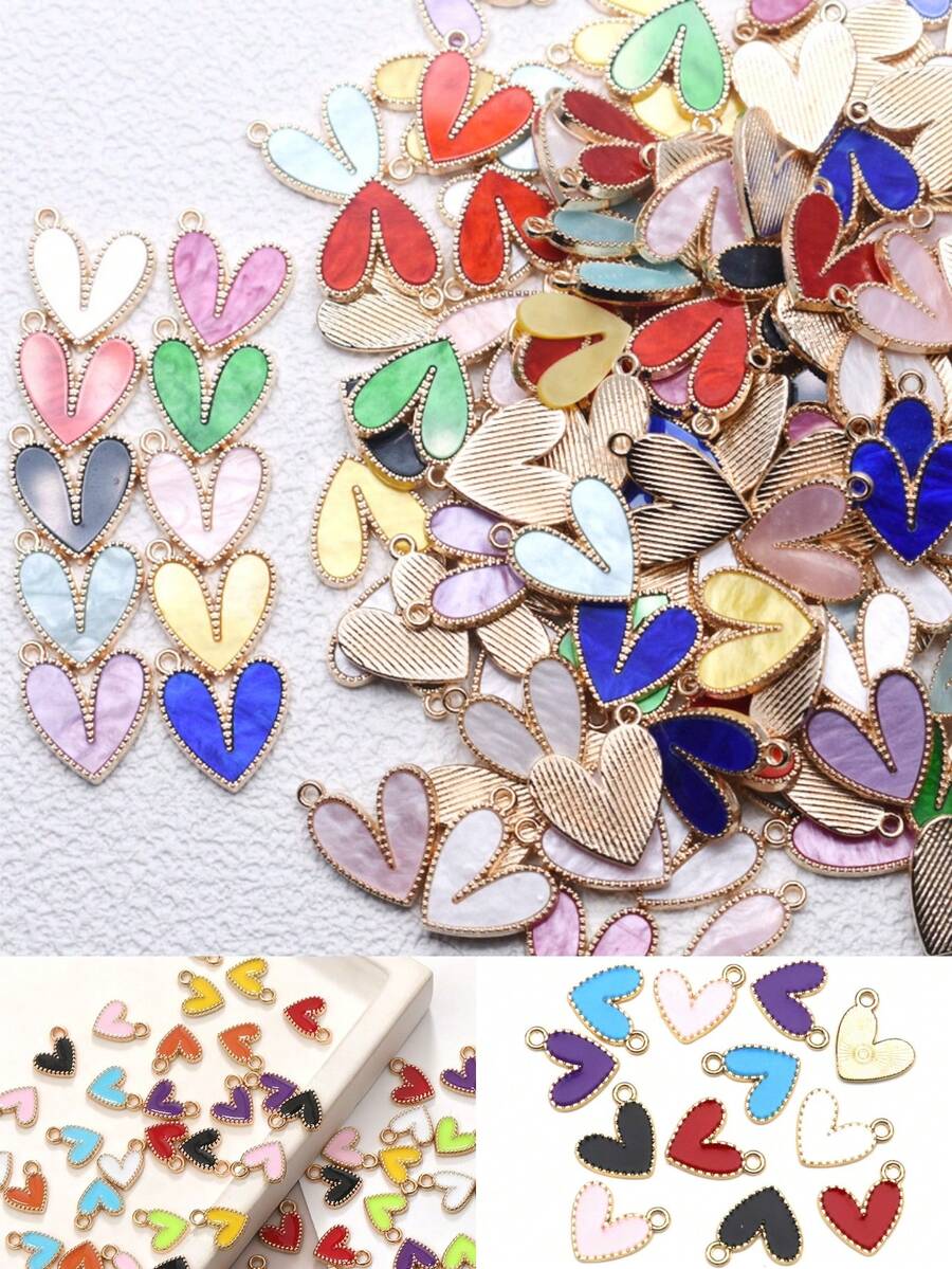 20个/包 滴油合金工艺树脂合金心形吊坠，适用于DIY首饰、耳环、项链、情人节礼物