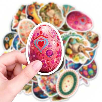 50 PCS Vibrant Easter Egg & Bunny Stickers, Colorful Swirl Pattern Decals For Spring Decor, Easter Party Favors, Gift Wrapping, Scrapbooking, Journaling, Card Making, Water Bottles, Laptops, Phone Cases, Notebooks, Envelopes, And Holiday Craft Projects, Fun Festive Adhesive Decorations For Home, Office, School, And Gifting Use