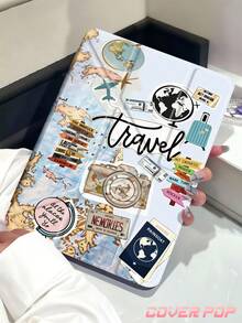 Travel, Map, Airplane, Car, Road Sign Case Compatible With Air 4/5 10.9 Inch, 7/8/9th 10.2 Inch, Built-In Pencil Slot Compatible With Samsung Tab S6 10.4 Inch, Tab A7 Lite 8.7 Inch, Ins Style Leather Case, Back To School, Valentine's Day, New Year Gift - Multicolor - View 3