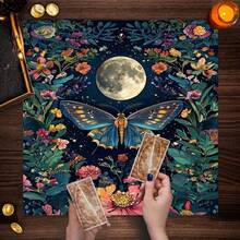 1 chiếc khăn trải bàn/bàn thờ Tarot họa tiết bướm, trăng, hoa lá, dùng trong nghi lễ tâm linh, chiêm tinh học, bói toán. - màu đen - Xem 8