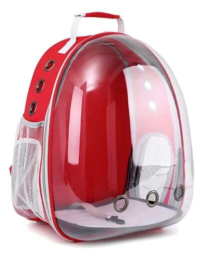 Mochila De Transporte Pet Visão 360 Panoramica Gato Cão Cor Vermelho