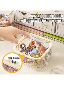 1 pièce Boîte de rangement transparente pour accessoires de cheveux, organisateur de bureau sensible à la pression - Conception à clapet, entièrement transparent, grande capacité, idéal pour ranger les pinces à cheveux, élastiques, bandeaux et bijoux. Un cadeau parfait pour la Saint-Valentin ou un anniversaire - Transparent - Voir 10