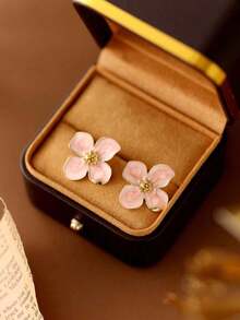 1 par de Pendientes de estilo ins clásico de Europa y América con viento retro de Hong, con patrón de flores rojas esmaltadas, joyería de pendientes de botón - Verde - Ver 5