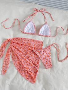 Bộ 3 món gồm bikini hình sao biển gợi cảm buộc dây phía sau và chân váy ngắn, thích hợp cho bãi biển, khu nghỉ dưỡng, sân khấu và buổi hòa nhạc, kỳ nghỉ xuân/hè. - hồng - Xem 7