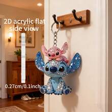 [2D Flat] Disney - Stitch And Angel Keychain. Premium Diamond Texture Acrylic Keychain With Clear Printing. Couple Pendant Suitable For Student Backpacks, Handbags, Keychains, Etc. Perfect Valentine's Day Gift - Multicolor - View 4