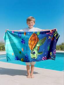 1pc Sea Turtle Kids Beach Towel, Super Soft Microfiber Extra Large Beach Blanket, Super Absorbent Bath Towel, Suitable For Travel, Swimming Pool, Diving, Surfing, Yoga, Camping, Available In Multiple Sizes, Beach Accessories For Beach, Pool, Travel, Camping, Yoga - Multicolor - View 6