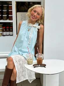 Áo kiểu không tay ren thắt nơ kiểu Pháp lãng mạn, thời trang mới mùa Xuân/Hè 2026 với viền bèo nhún, màu xanh dương dành cho nữ, mùa hè, thời trang nữ mùa hè, mùa xuân, kỳ nghỉ xuân, ngày lễ tình nhân, ngày lễ tình nhân dành cho nữ, kỳ nghỉ hè, phong cách Y2K dành cho nữ, phong cách đường phố dành cho nữ, lễ hội, lễ hội dành cho nữ năm 2026, bãi biển, đồ đi biển dành cho nữ, đám cưới, sinh nhật dành cho nữ, áo khoác ngoài, áo khoác ngoài dành cho nữ, áo kiểu thanh lịch dành cho nữ, Y2K, phong cách Thiên niên kỷ, phong cách Thiên niên kỷ dành cho nữ thường ngày - Màu xanh lam - Xem 8