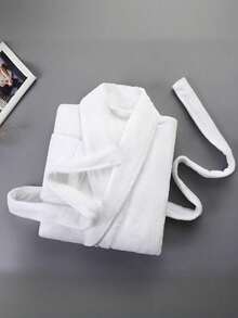 1件纯色浴袍，男女通用浴袍，情侣浴袍 *请参考尺码表选择尺码* 男女通用浴袍，浴室浴袍，速干超柔软珊瑚绒吸水面料，适用于桑拿/海滩/泳池/浴室 - 彩色 - 查看 5