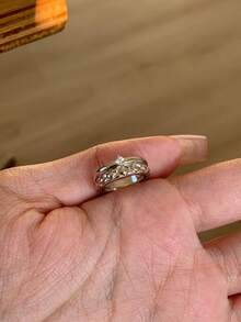 1pc Double-Layer Integrated Diamond Pattern Pinky Ring - Silver - View 5