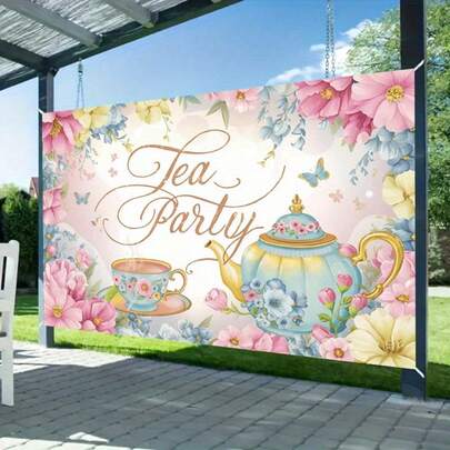 1件装派对横幅，茶会背景装饰，涤纶材质拍照道具，适用于家居、房间、墙面装饰、派对用品和礼品