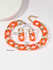 三件套扭纹树脂链项链、手链和耳环首饰套装，奢华时尚，女士必备 - 橘色 - 查看 5