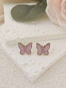 asmodee 2 Pairs Random Assortment Women's Earrings Set, Butterfly Earrings For Women, Colorful Gold Earrings, High-End Versatile New Oil Drop Stud Earrings, Women's Stainless Steel Jewelry, Elegant Women's Gift, Holiday Accessories, Vacation Accessories, Red/Black/Pink Earrings, Mother's Day/Easter Gift, Daily/Wedding Party Chunky Women's Jewelry - Multicolor - View 5