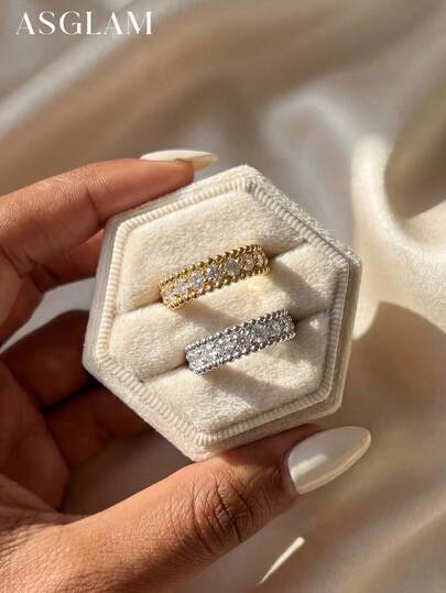 1枚极简几何锆石戒指，925纯银单枚戒指，精致首饰，生日/派对礼物（女士款）