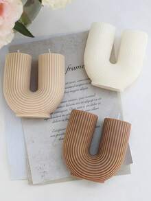 3D Striped U-Shaped Candle Silicone Mold, Geometric Striped Cylinder Arch Gate Rainbow Bridge Candle Holder Mold, Craft DIY Gypsum Resin Epoxy Casting Mold - White Silicone Mold - View 5