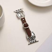 1 pieza Correa de reloj con forma de caballo/corazón retro, material de cuero sintético con hebilla plegable, compatible con Apple Watch de 38mm-49mm Series - Sin Molde - Ver 12