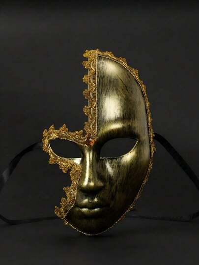 1pc Vintage Gold & Silver Rhinestone Half Face Mask, Masquerade Ball, Halloween Party Mask