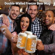 13盎司塑料冷冻啤酒杯，双层隔热塑料杯，透明塑料冷冻啤酒杯带把手，非常适合家庭聚会冰饮杯 - 無色 - 查看 6