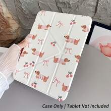 腊肠犬和樱桃蝴蝶结图案手机壳，透明亚克力材质，多角度支架，防震，自动唤醒/睡眠功能，带笔槽，适用于 10/Air 5/11、M3/Pro 11 - 彩色 - 查看 2