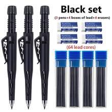 Lápiz de carpintería profesional de 2,8 mm de punta larga, hecho de mina de grafito negro, no se daña fácilmente, con sacapuntas incorporado, adecuado para marcar herramientas en obras de construcción (3 bolígrafos + 4 cajas de minas + 4 gomas de borrar) - Conjuntos - Ver 14