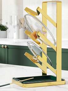 1pc Multi-Layer Pot Lid Rack, Countertop Cookware Organizer Holder, Lightweight Elegant Iron Dish Drainer Rack - Multicolor - View 2