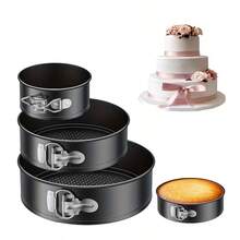 Set de 3 moldes redondos para hornear pasteles, molde de pastel con cierre, herramientas de horneado, set de moldes de pastel con fondo desmontable - Multicolor - Ver 10