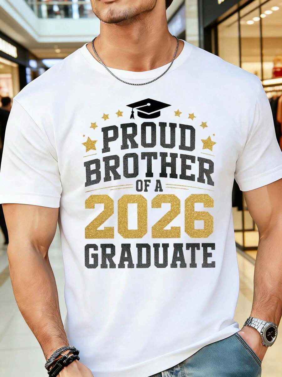 Proud Brother Of A 2026 Graduate T-Shirt Graduation Party Gift For Brother Graduation Celebration Wear College Graduation Shirt,220g - 白色 - 查看 1