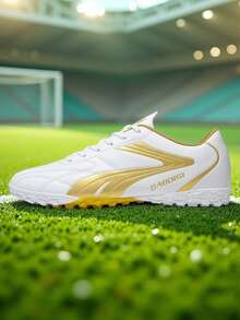 New Lace-Up Soccer Shoes For Teenagers, Recommended For School, Student, Match And Training, Low-Top Studded Anti-Slip Grip Suitable For Adults And Kids, Soft For Soil, Real Grass And Turf Field Match And Training - White - View 1