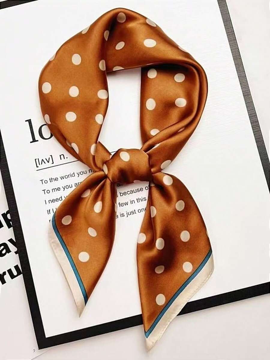 1条女士奢华优雅波点印花70*70厘米真丝方巾，适合日常佩戴，是馈赠佳品。 - 棕色 - 查看 1