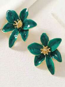 1 par de Pendientes de estilo ins clásico de Europa y América con viento retro de Hong, con patrón de flores rojas esmaltadas, joyería de pendientes de botón - Verde - Ver 11