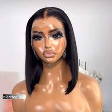 180% Density Real Human Blended Hair Wig 13x4 Lace Front Wigs Human Blended Hair Straight Human Blended Hair Wig With Baby Hair HD Transparent Lace Front Wigs Human Blended Hair Pre Plucked Frontal Wigs Human Blended Hair 8-36Inch Natural Black - Natural & Black - View 1