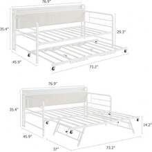 Sofá Cama con rodar, Marco de Cama de tamaño Individual con cabecera tapizada de Pana, Metal Resistente, para Sala de Estar, recámara y habitación de - negro - Ver 2