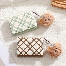 可爱格子小三折钱包 PU 皮革卡包 带小熊吊坠 女孩款 多卡位 - 彩色 - 查看 4