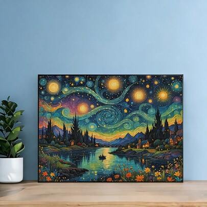 1pc 5D DIY Diamond Painting - "Starry Night Vortex And Earthly Lights" - Multi-Size Mosaic Full Diamond Round Acrylic Diamond Art DIY Diamond Painting Set, Suitable For Home And Office Desktop Decor, Tabletop Decor And Wall Decor, Living Room, Bedroom, Study Room Ideal Home Decor Gift, Suitable For Adult Beginners And Craft Lovers, Handmade Gift Ideas, Perfect For Family Gatherings, Birthday Parties And Various Festivals