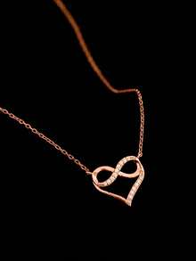 BALMORA 1pc Minimalist Luxury S925 Sterling Silver Cubic Zirconia Infinity & Figure 8 Pendant Necklace, Mother's Day Gift For Women - Rose Gold - View 5