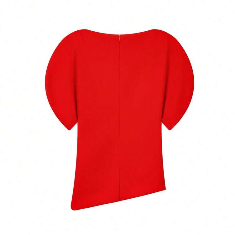 2026 Spring Women's Fashion Asymmetric Puff Sleeve Fitted Cropped