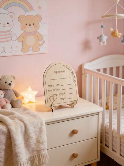 一套欢迎木质卡片，“你好，世界”新生儿出生公告牌，适用于医院出生公告、新生儿姓名牌、手写新生儿纪念品、天然木材，适合新手父母和青少年，送给准妈妈的礼物