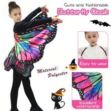 Conjunto de Fantasia de Asas de Borboleta para Meninas, Xale e Saia de Borboleta Vibrante, Roupa de Halloween para Menina, Capa e Vestido com Estampa de Borboleta, Presente de Natal, Feriado, Aniversário, Brinquedo de Interpretação de Papéis, Festa, Apresentação no Palco, Fantasia de Halloween - Multicolorido - Visão 5