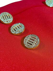 Christmas Women's Fashionable Elegant Spaghetti Strap Short Tight-Fitting Embellished 2-Piece Dress Set, Summer Outfit With Top And Mini Skirt, Bandage Cocktail Party Evening Dress, Sexy Attire - Red - View 10