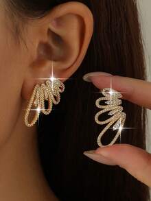 1pair Elegant Butterfly Wings Gold Plated Stud Earrings Fashion Cubic Zirconia Charm Earring For Women Birthday Wedding Copper Jewelry Decoration - Wing - View 2
