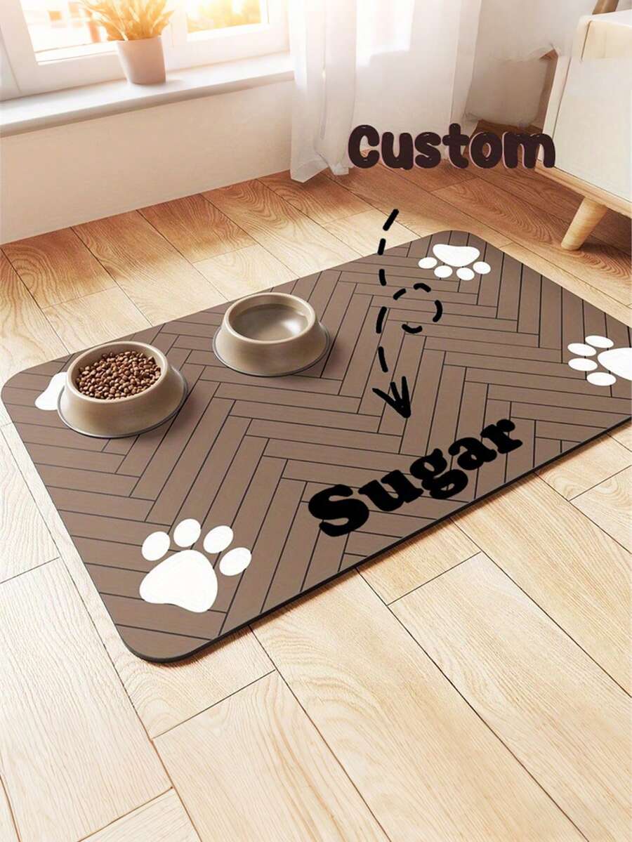 Customizable Pet Feeding Mat (1pc) - Quick-Absorbing And Personalized Name Customization. Suitable For Cats And Dogs, Featuring Non-Slip Rubber Base And Minimalist Design Style. An Excellent Gift For Pet Owners.