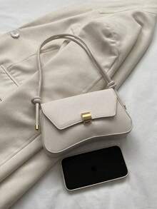 新款时尚女士腋下包，针织包，个性化金属扣装饰设计，单肩包，纯色高端PU斜挎包，女士钱包，适合购物、通勤和旅行 - 白色 - 查看 4