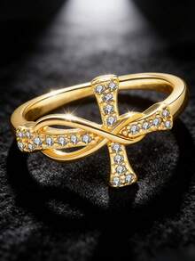 Silver Plated Cubic Zirconia Stackable Rings Set, Twisted/Leaf/Infinity Open Band Rings, Elegant Minimalist Jewelry For Women, Daily & Party Wear - Möbius/Cross YR0837 - View 6